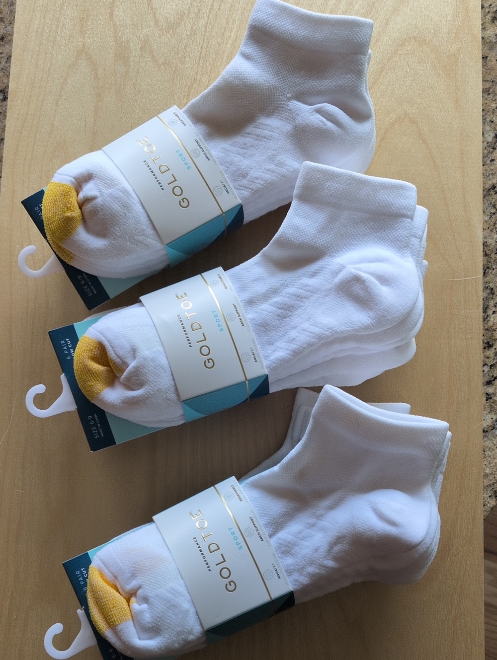 3 Six packs Gold Toe White Women's Crew Athletic Socks with Gold Toe Accent